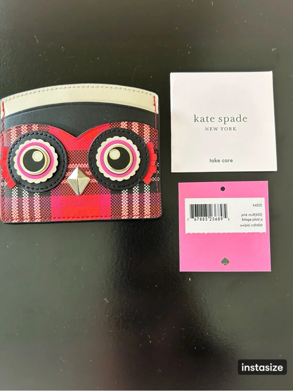 Kate Spade Blinx Plaid Owl Cardholder